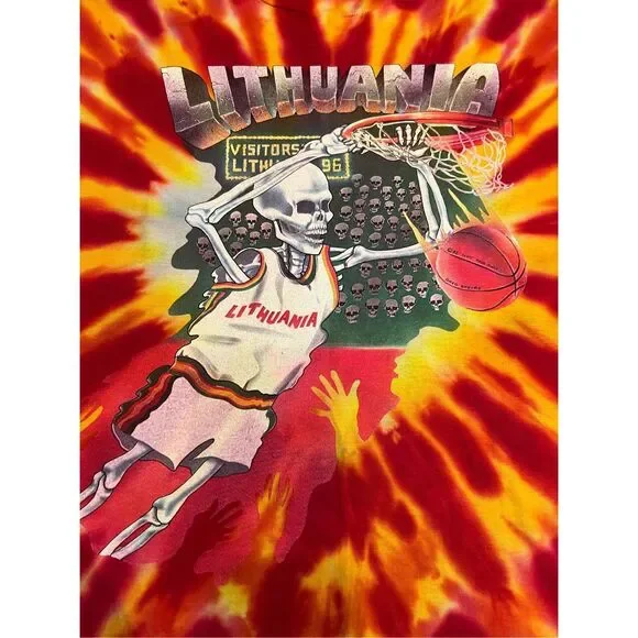 Vintage 1992 Grateful Dead Lithuania Tie Dye Basketball Bronze Medal Shirt L XL - Picture 3 of 6